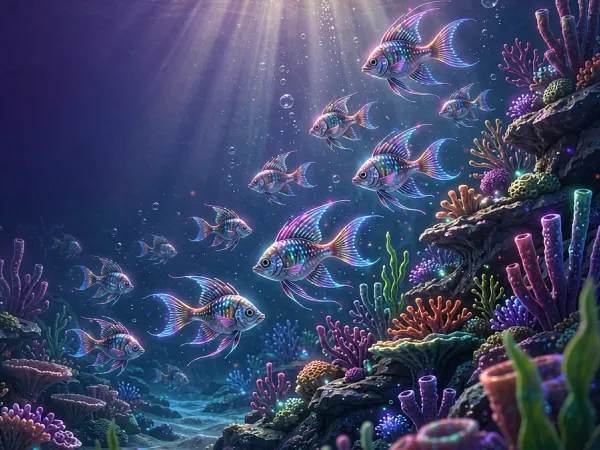 m666 Colourful fish swimming around an underwater reef