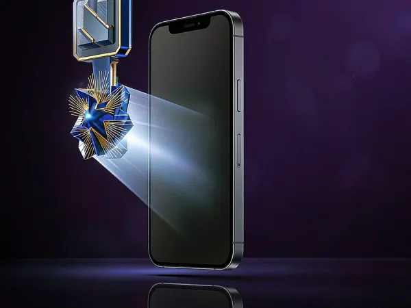 m666 Smartphone with floating geometric icons