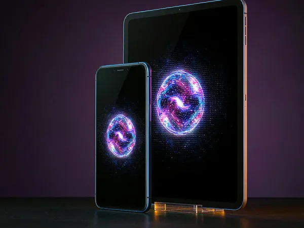 m666 Smartphone and tablet with glowing circular graphics