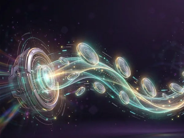 m666 Glowing rings connected by curved streams of light